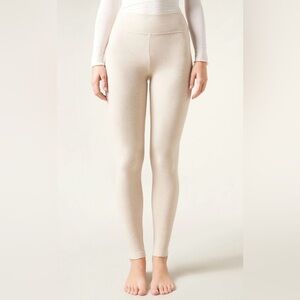Calzedonia Ribbed Cashmere Blend Leggings - Neutral Taupe Beige